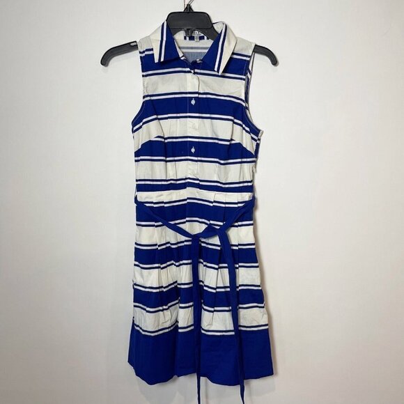 Milly Dresses & Skirts - Milly Women Striped Sleeveless Pleated Mini Button Down Dress Blue Sz 2 Collared